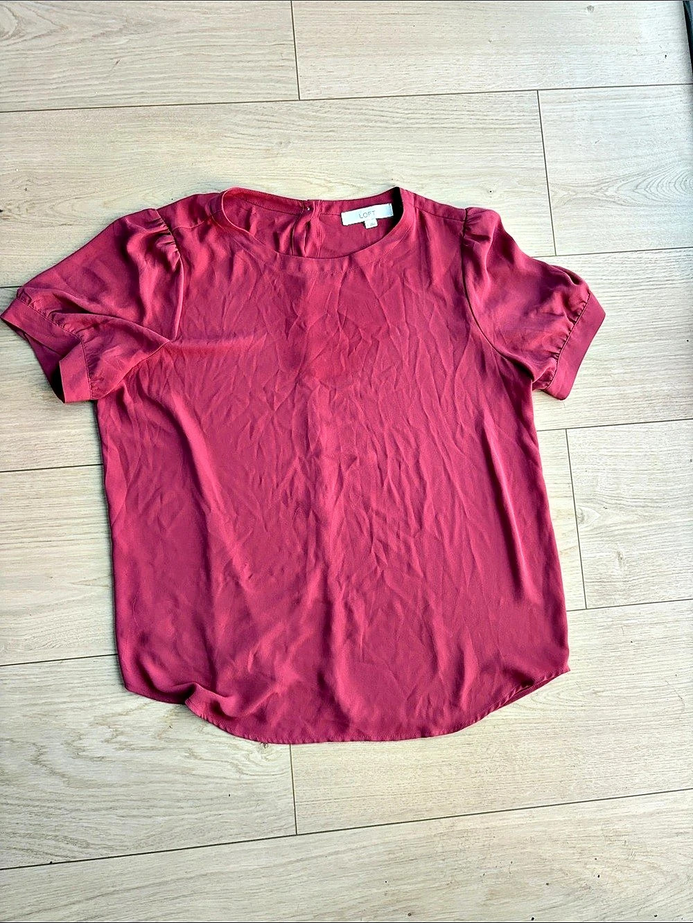 LOFT Ruffle Sleeve Blouse in Pink Size Medium